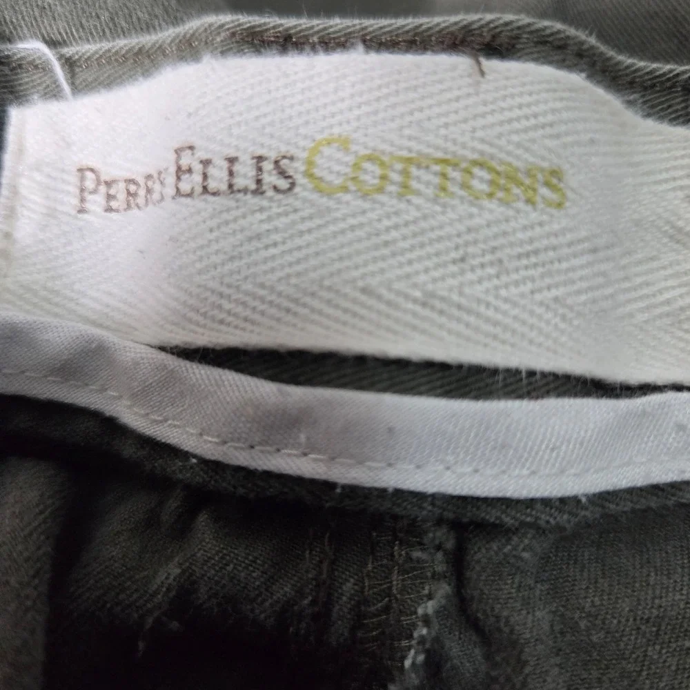 Perry Ellis Cottons‎ Mens Olive Green Cargo Shorts Size 34 Cotton Twill Casual